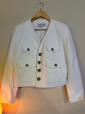 Veronica Beard Ivory Textured Cropped Pocket Blazer